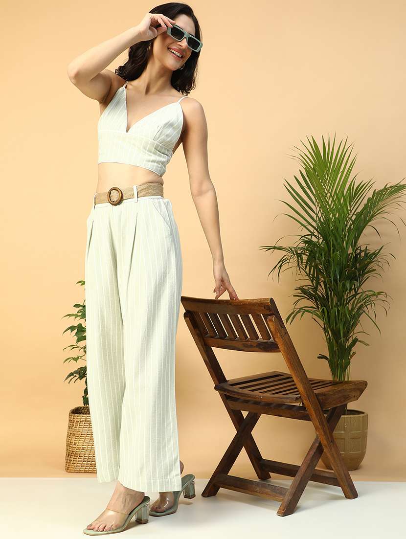green linen top and palazzos set coord