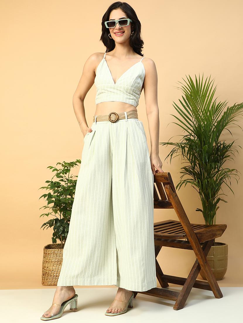 green linen top and palazzos set coord - 21971313 -  Standard Image - 1