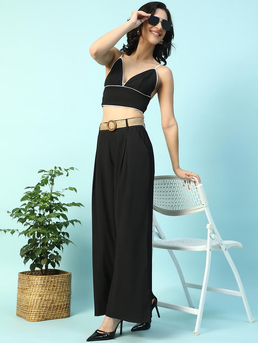 black polyester top and palazzos set coord - 21971314 - Standard Image - 1