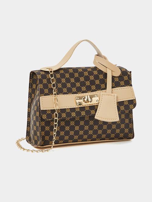 printed brown pu handbag - 21971371 - Standard Image - 0