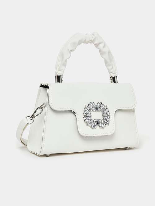 white embellished party wear pu handbag - 21971381 - Standard Image - 0