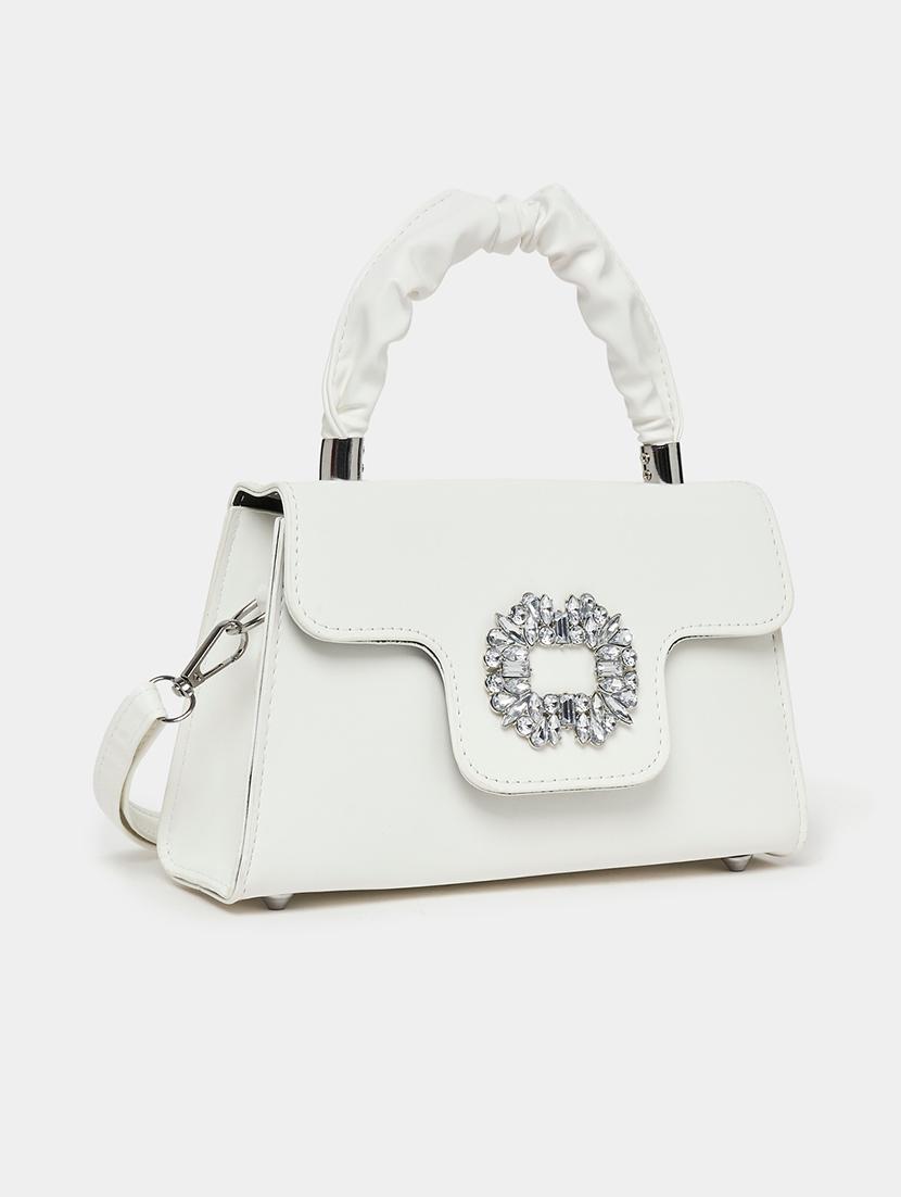 white embellished party wear pu handbag - 21971381 - Standard Image - 4