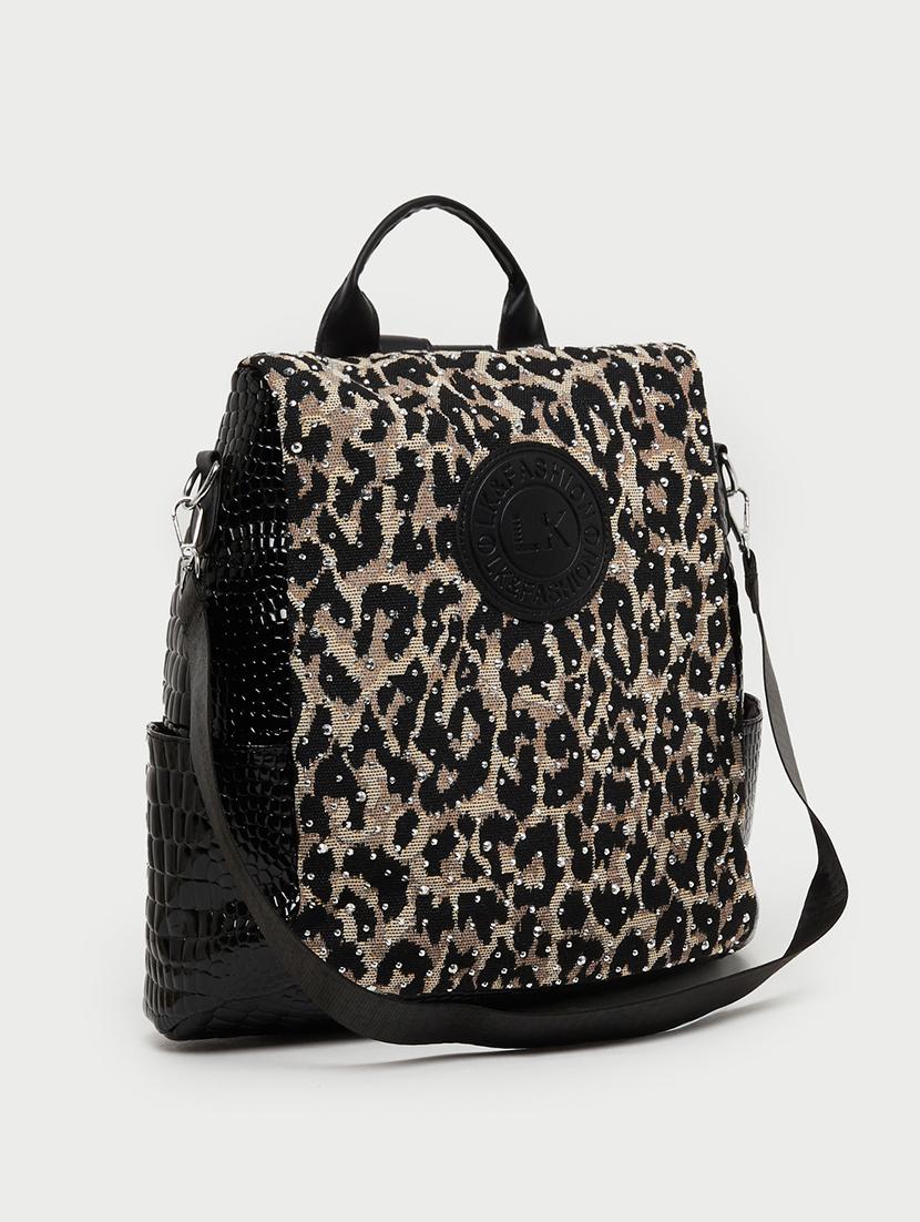 leopard print backpack with embellishments - 21971404 - Standard Image - 1