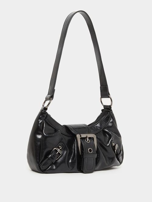 women black pu textured handbag - 21971408 - Standard Image - 0