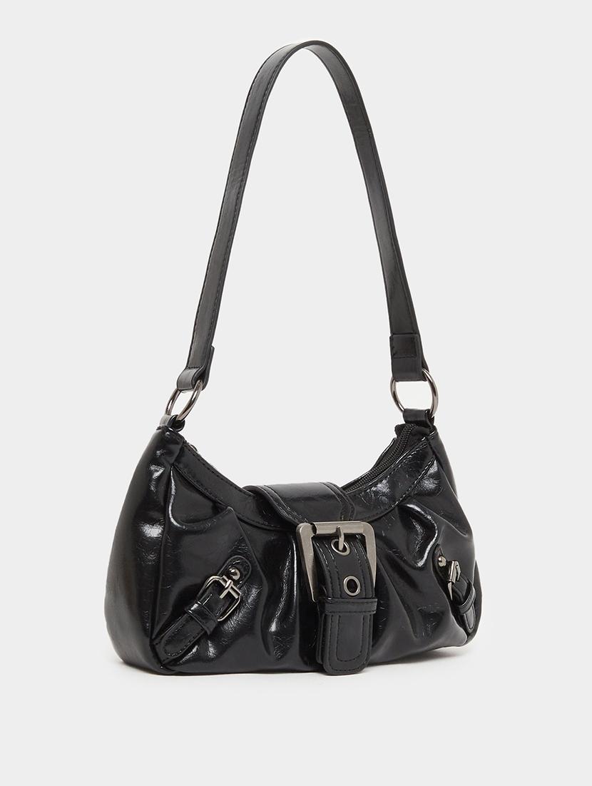 women black pu textured handbag - 21971408 -  Standard Image - 1