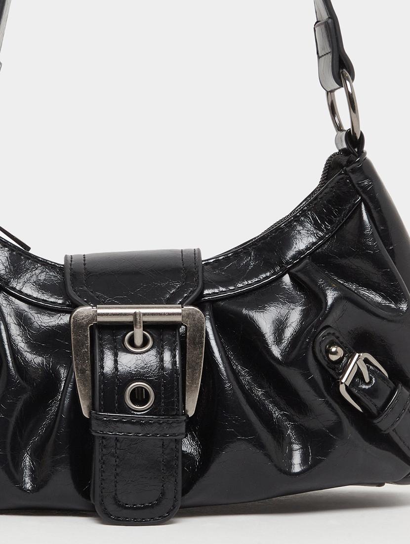 women black pu textured handbag - 21971408 - Standard Image - 6