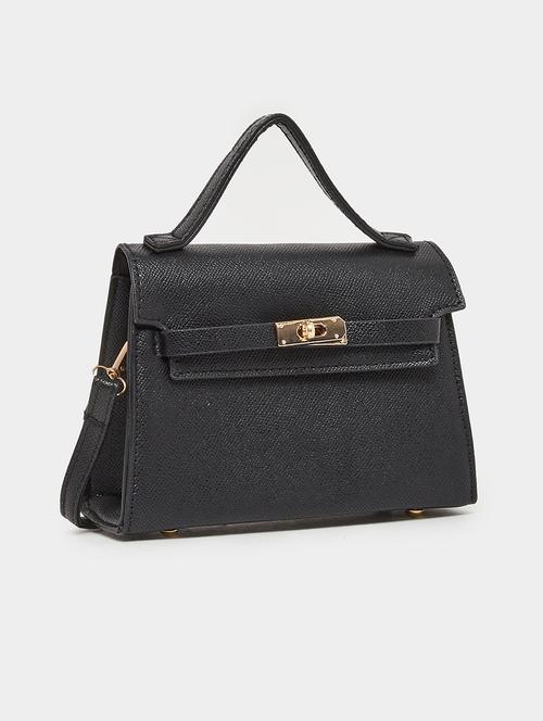 black textured pu leather handbag - 21971410 - Standard Image - 0