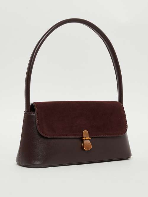 brown color block pu handbag - 21971411 -  Standard Image - 0