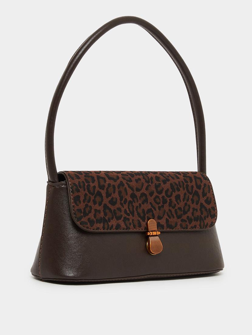 leopard print brown pu handbag with closure - 21971412 - Standard Image - 1