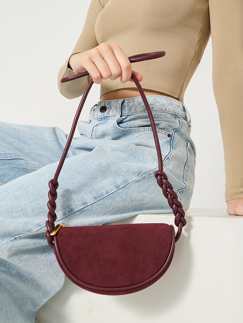 burgundy sling bag with braided handle - 21971413 - Standard Image - 1
