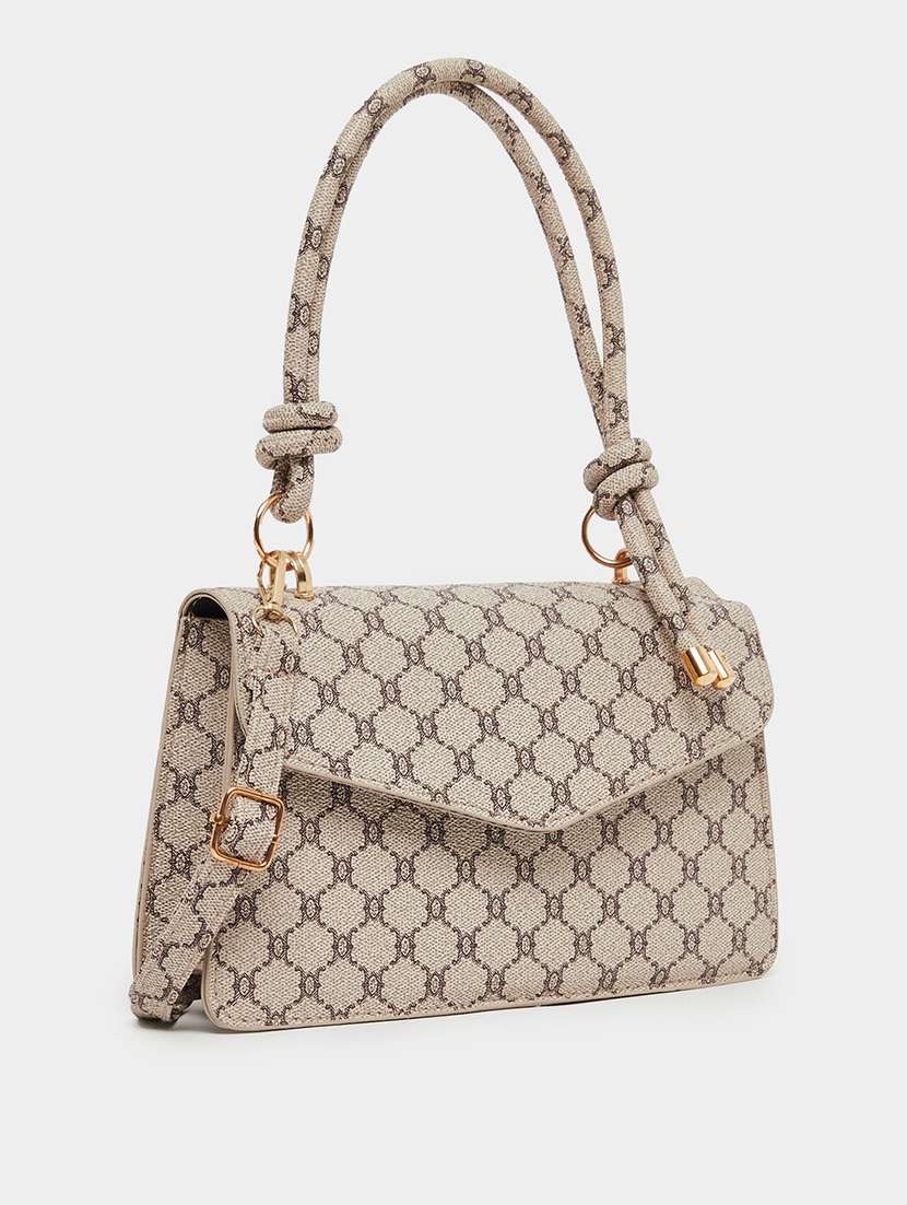 printed pu handbag with tie knot handle - 21971416 - Zoom Image - 0
