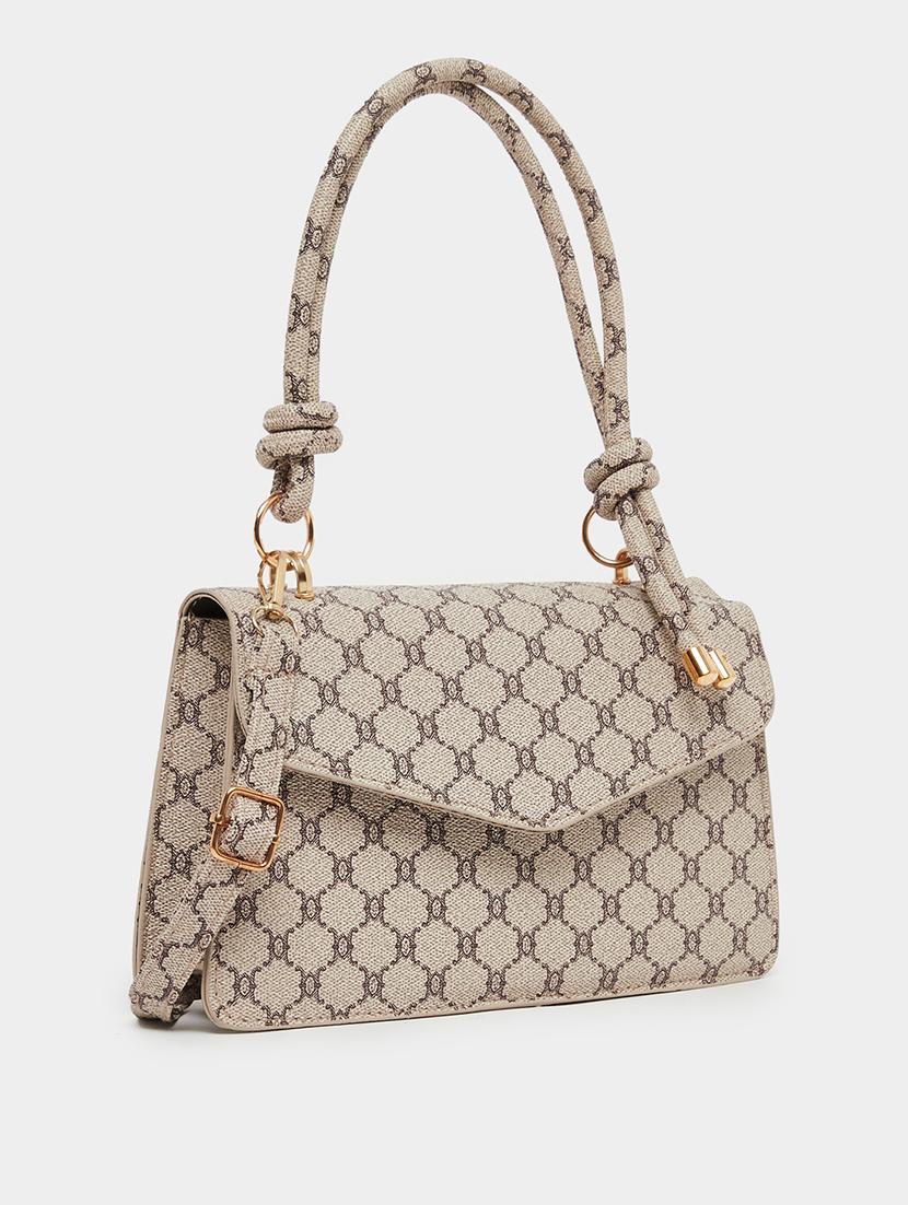 printed pu handbag with tie knot handle - 21971416 - Standard Image - 1
