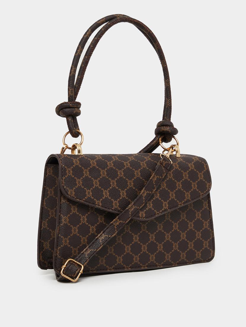printed tie knot brown pu handbag - 21971417 -  Standard Image - 1