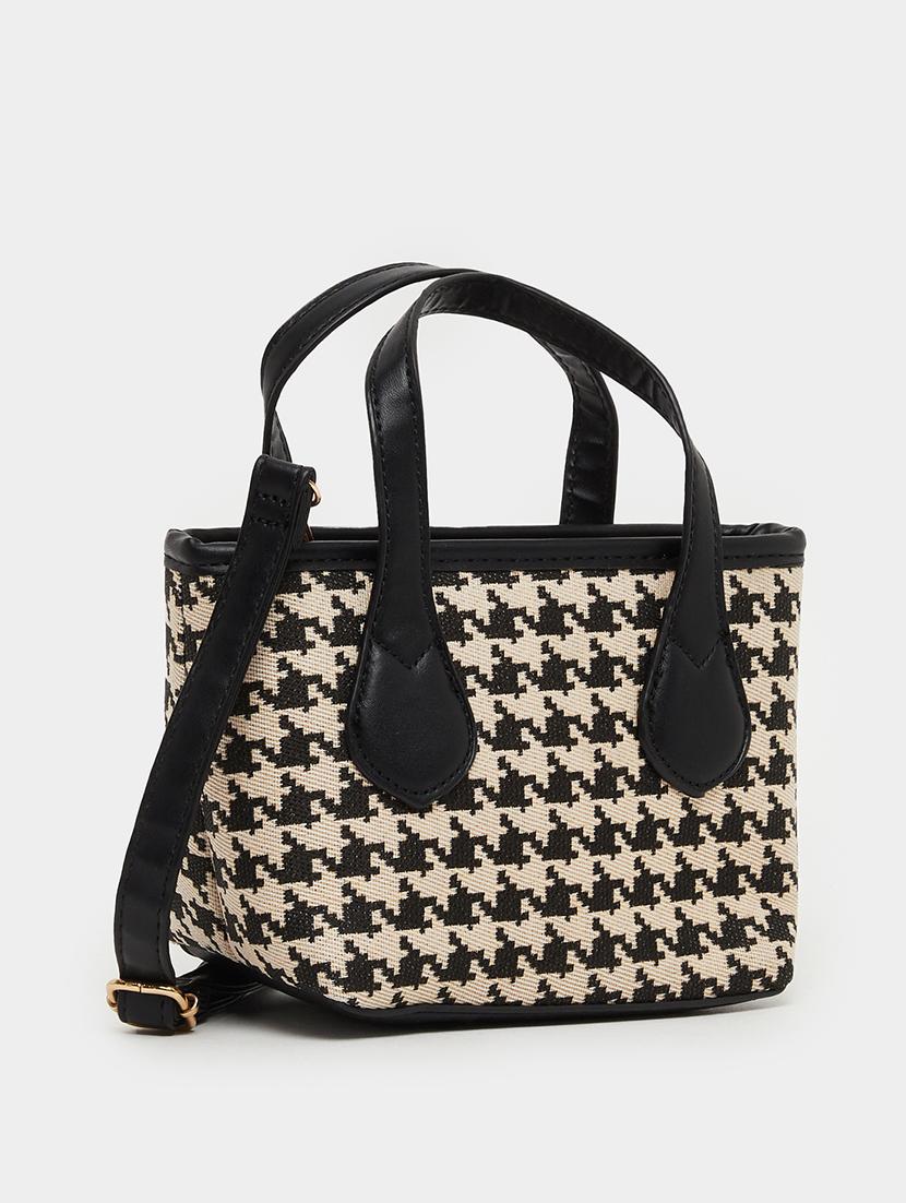 houndstooth textured canvas handbag with sling strap - 21971425 -  Standard Image - 1