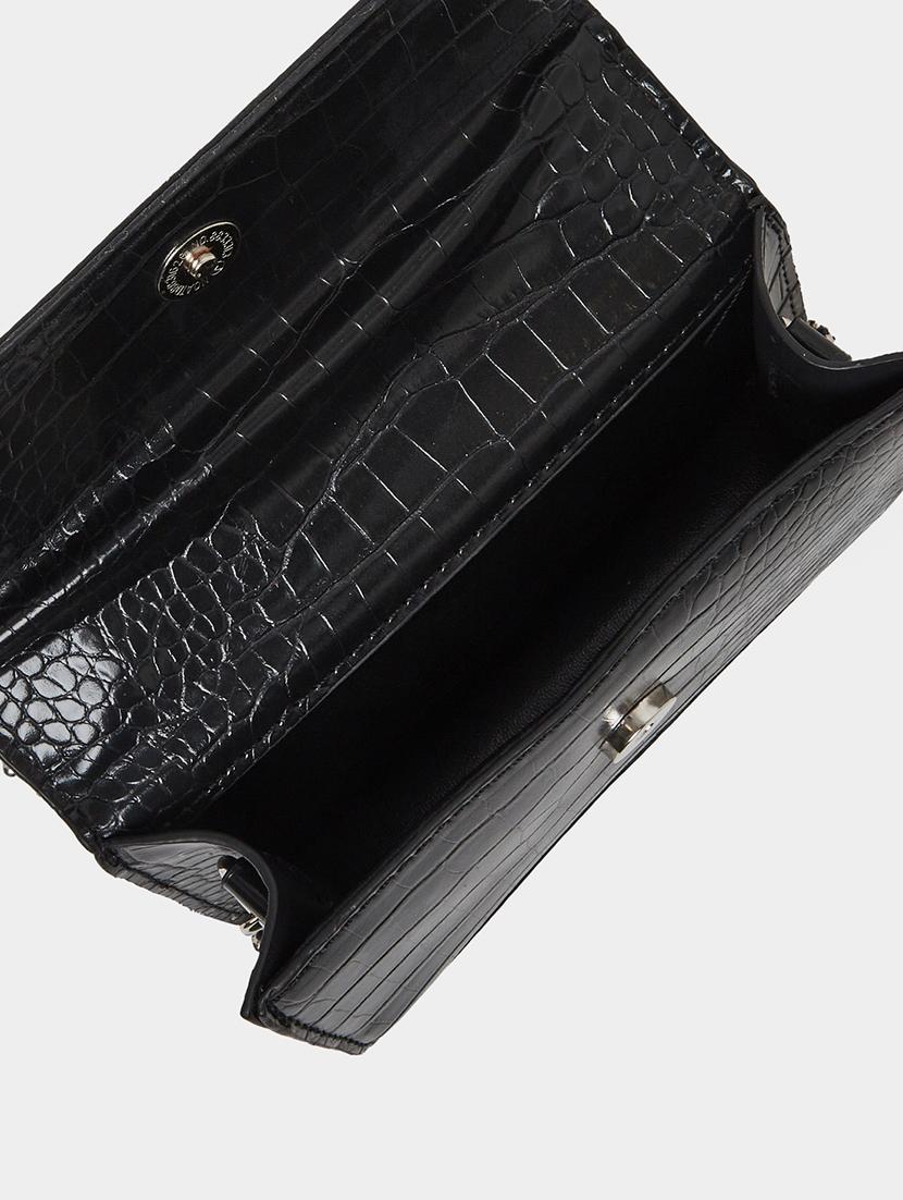 textured croc black handbag with chain - 21971426 - Standard Image - 4