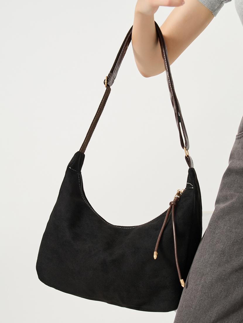 women black suede solid handbag - 21971430 - Standard Image - 1