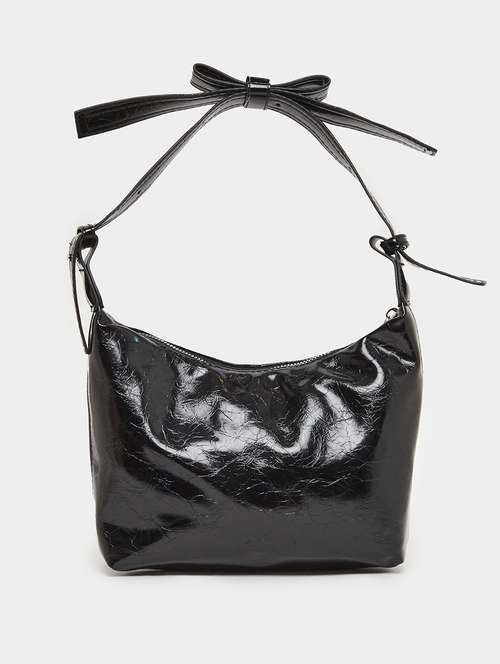 black pu tie knot handle handbag - 21971432 - Standard Image - 0