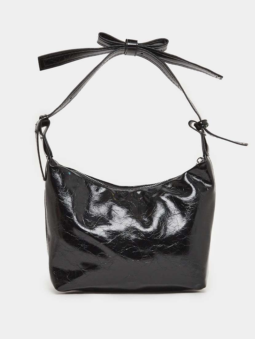 black pu tie knot handle handbag - 21971432 - Zoom Image - 0
