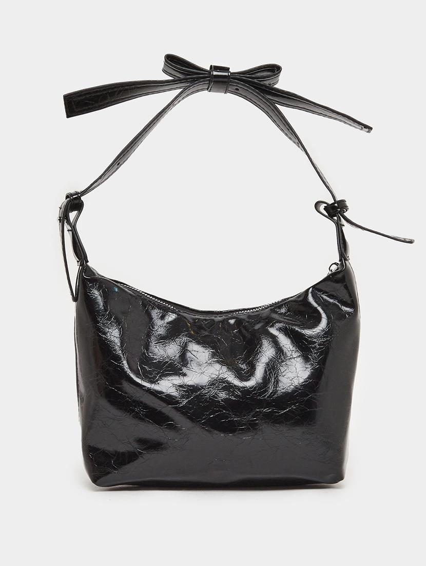 black pu tie knot handle handbag - 21971432 - Standard Image - 4
