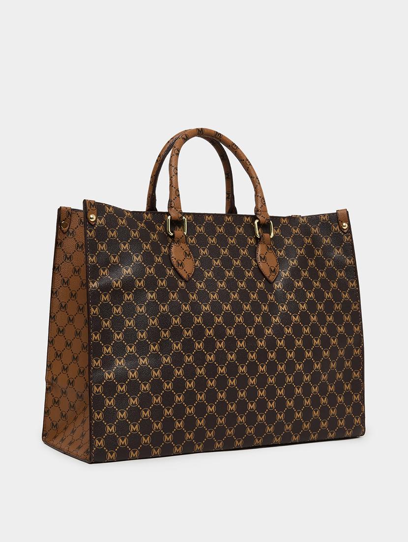 printed pu tote handle brown handbag - 21971433 - Standard Image - 1