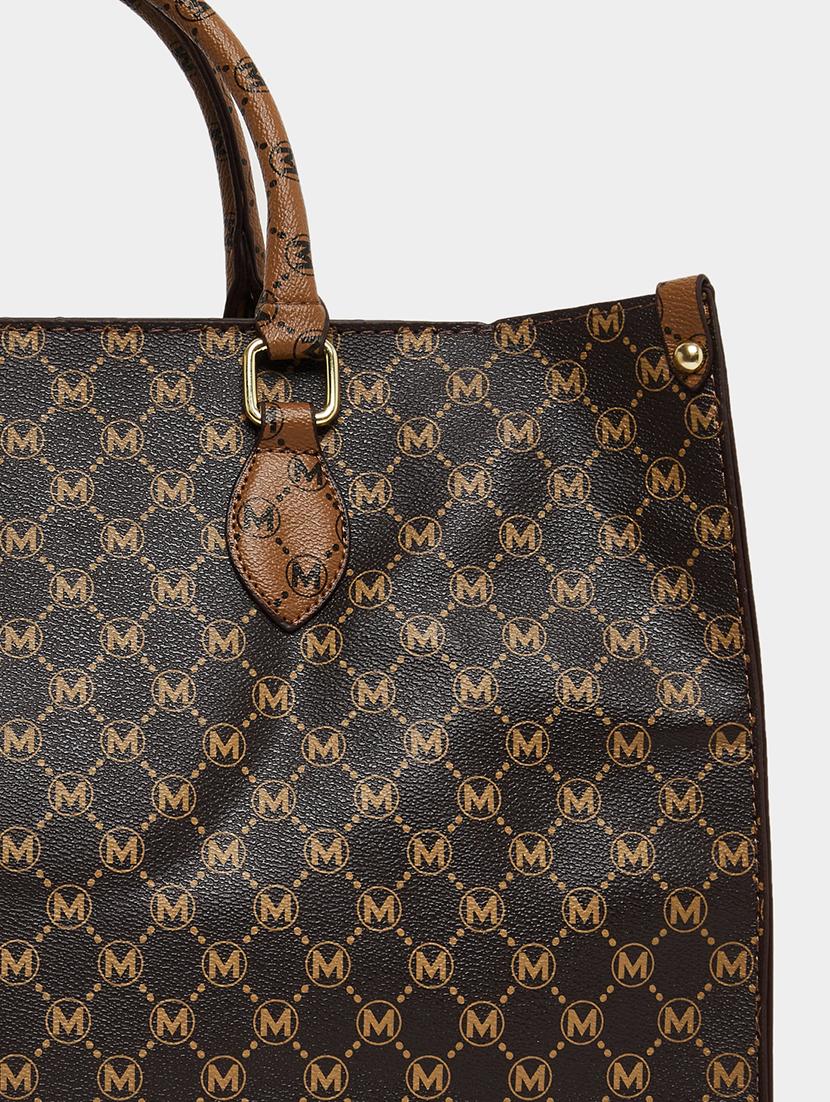 printed pu tote handle brown handbag - 21971433 - Standard Image - 4