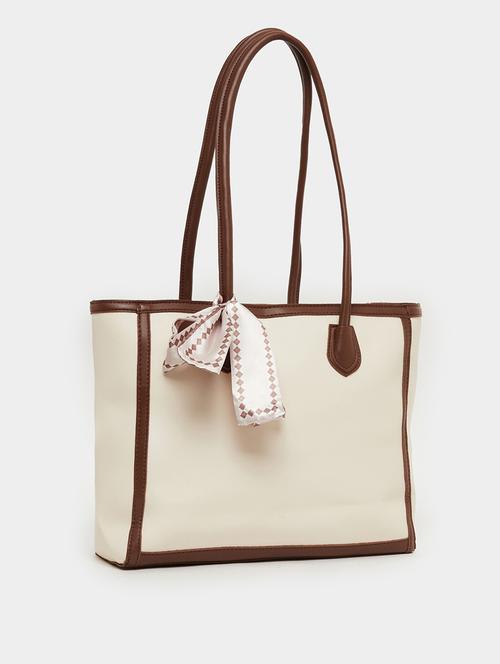 beige shoulder bag with color block trim - 21971435 -  Standard Image - 0