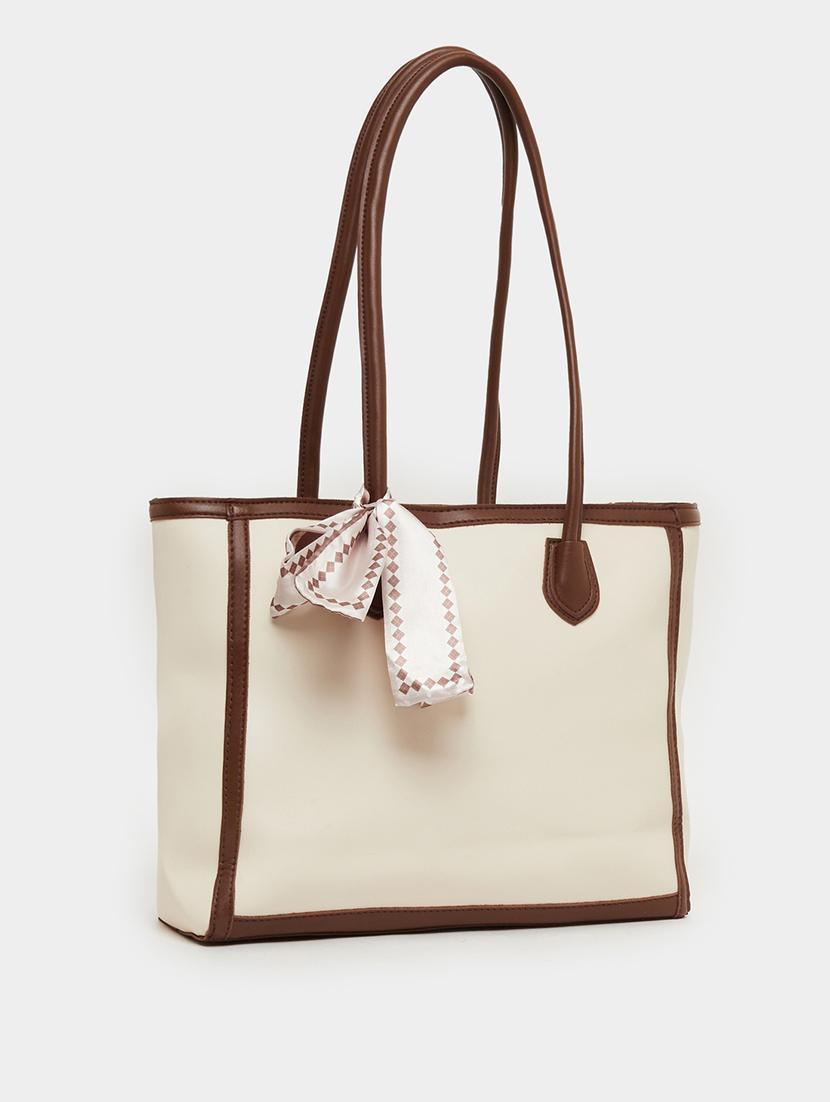 beige shoulder bag with color block trim - 21971435 -  Zoom Image - 0