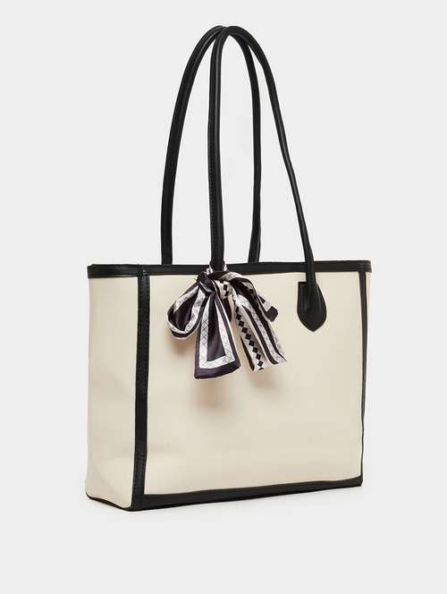 color block pu tote handbag with scarf - 21971436 -  Standard Image - 0