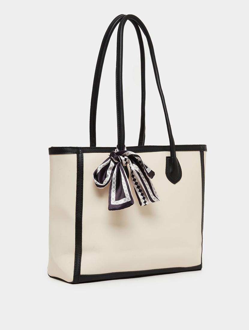 color block pu tote handbag with scarf - 21971436 - Standard Image - 1