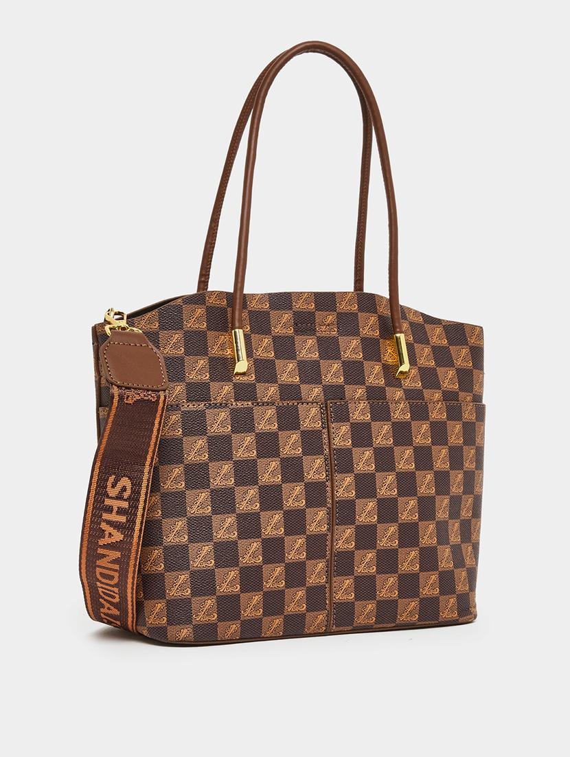 printed brown pu leather handbag - 21971437 -  Standard Image - 1