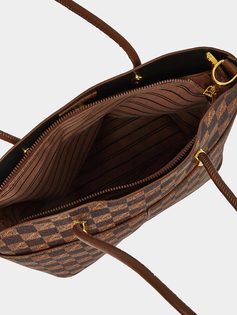 printed brown pu leather handbag - 21971437 - Standard Image - 4