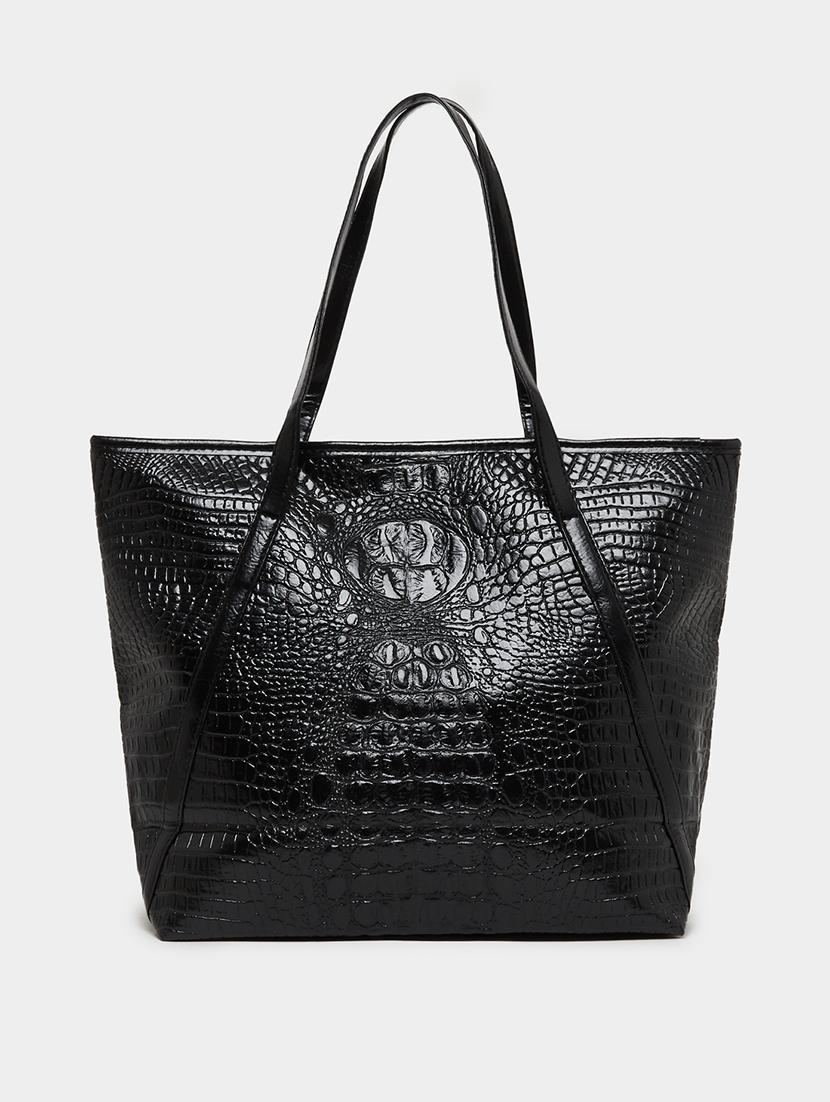 black animal textured pu shoulder bag - 21971440 - Zoom Image - 0
