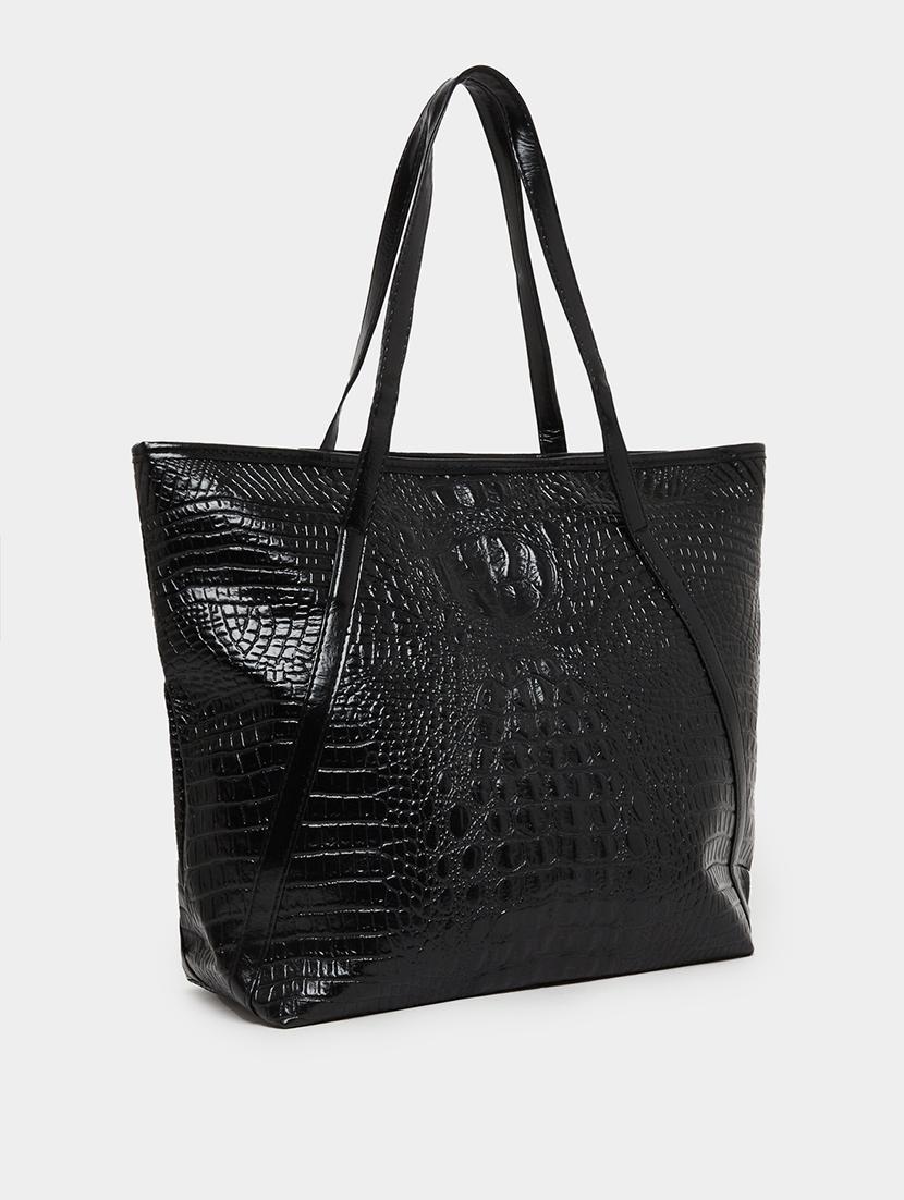 black animal textured pu shoulder bag - 21971440 -  Standard Image - 1