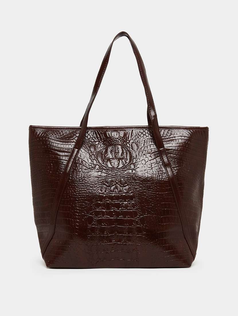 women textured brown shoulder pu bag