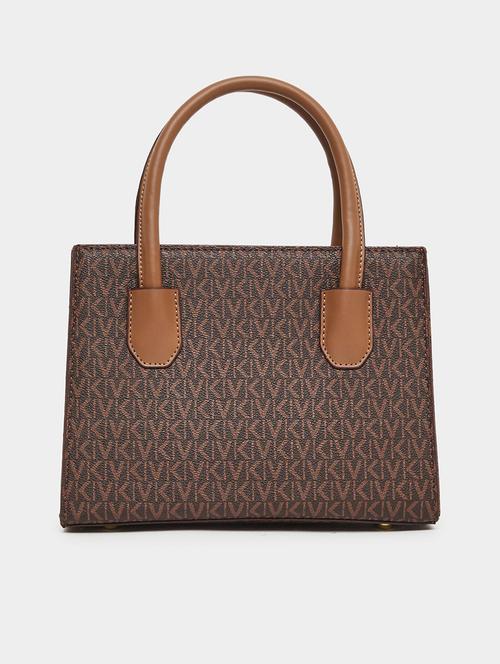 printed brown pu leather structured handbag - 21971442 - Standard Image - 0