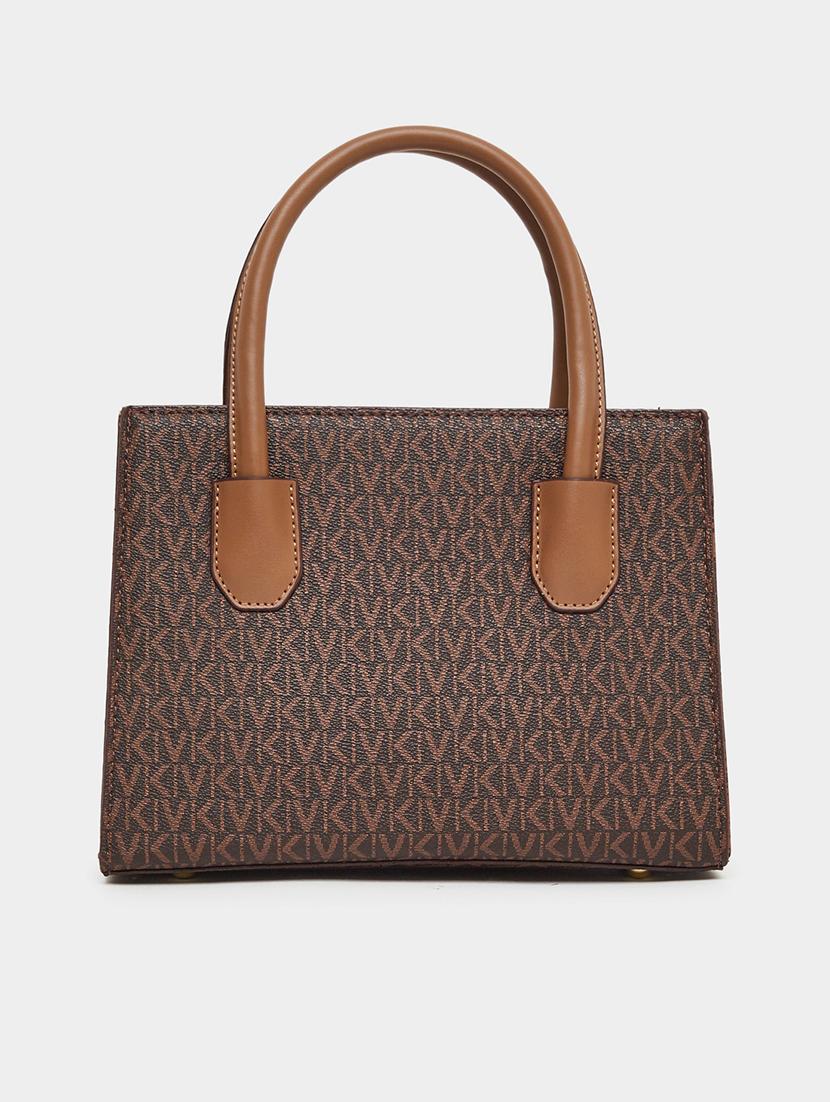 printed brown pu leather structured handbag - 21971442 - Zoom Image - 0