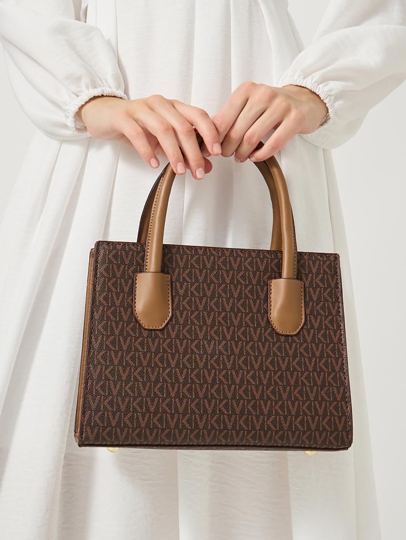 printed brown pu leather structured handbag - 21971442 - Standard Image - 4