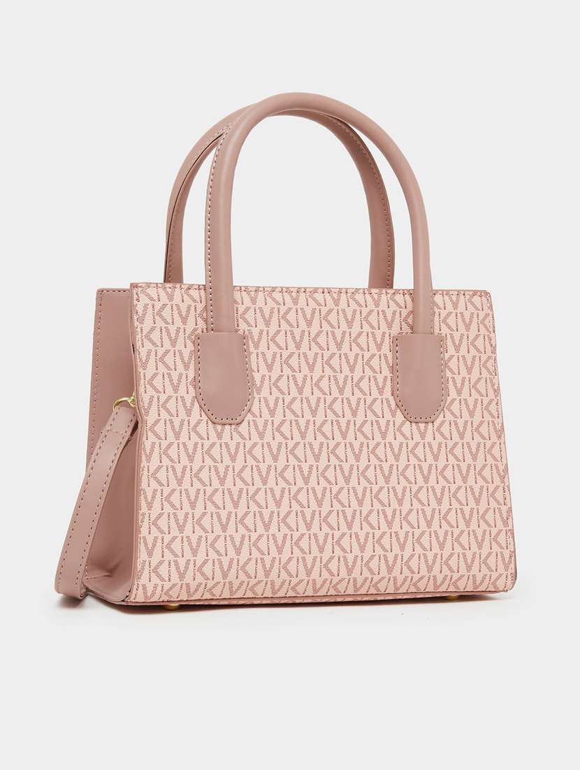 women printed pu handbag with sling khaki