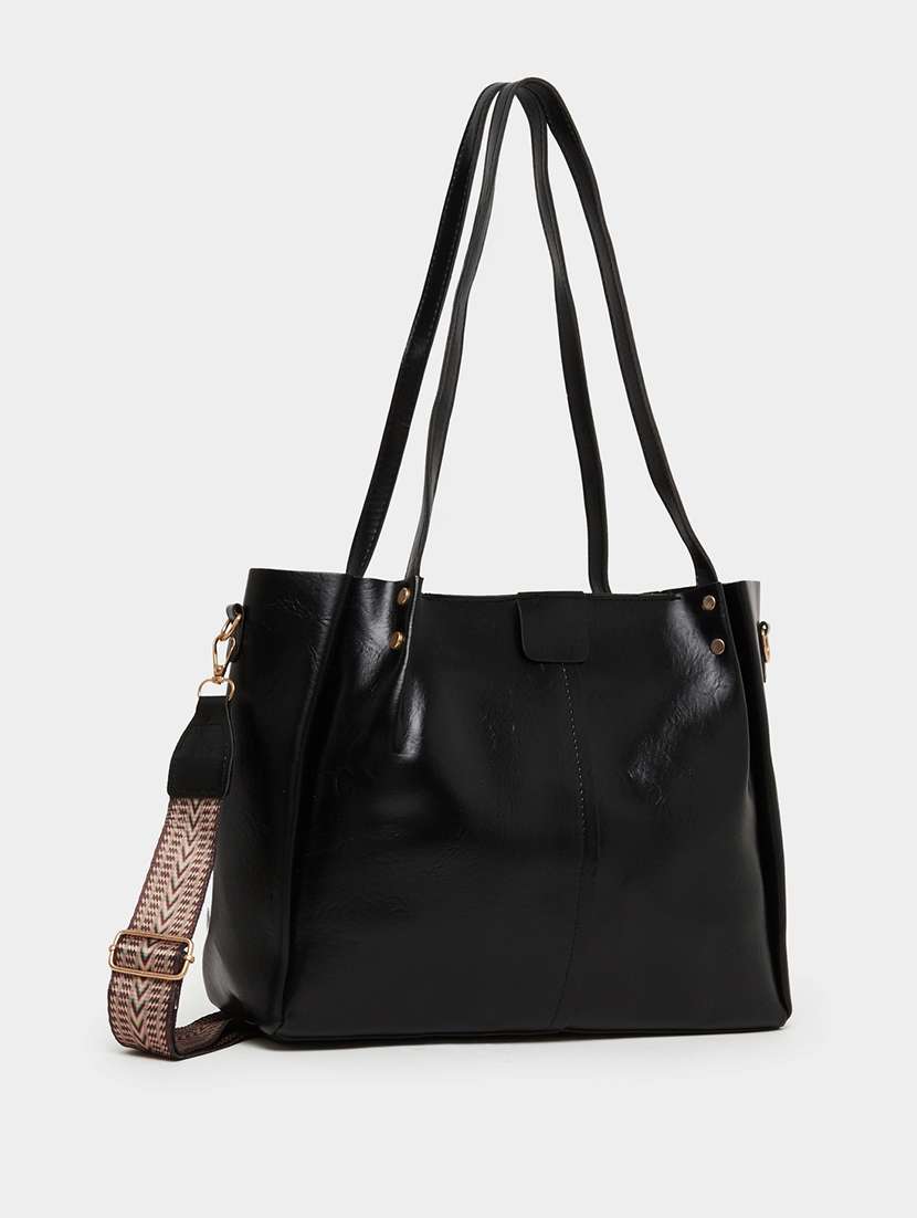 black solid strap pu shoulder bag - 21971445 -  Standard Image - 1