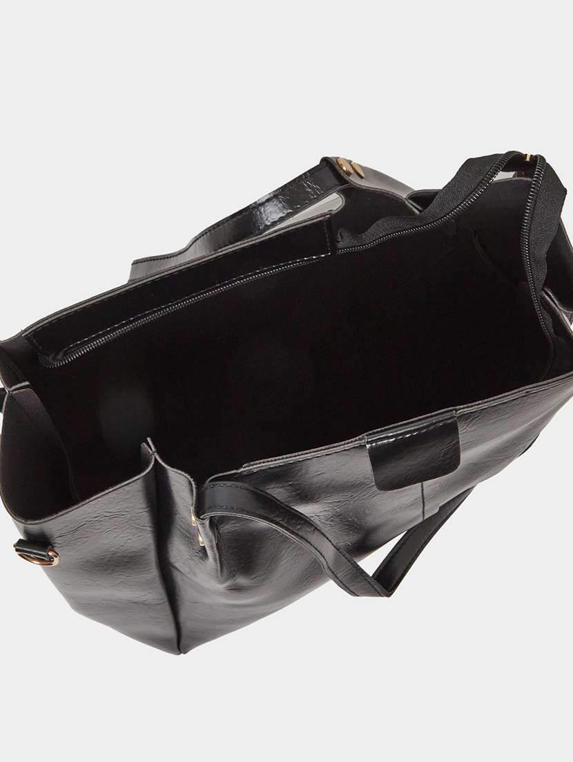 black solid strap pu shoulder bag - 21971445 -  Standard Image - 4