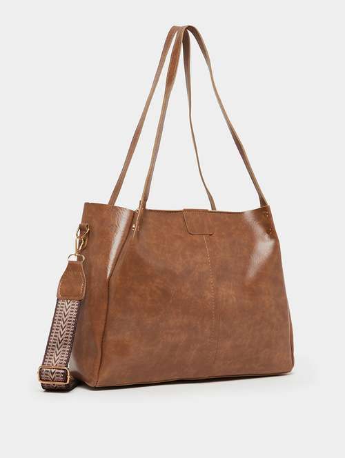 brown solid strap detail shoulder bag - 21971446 -  Standard Image - 0