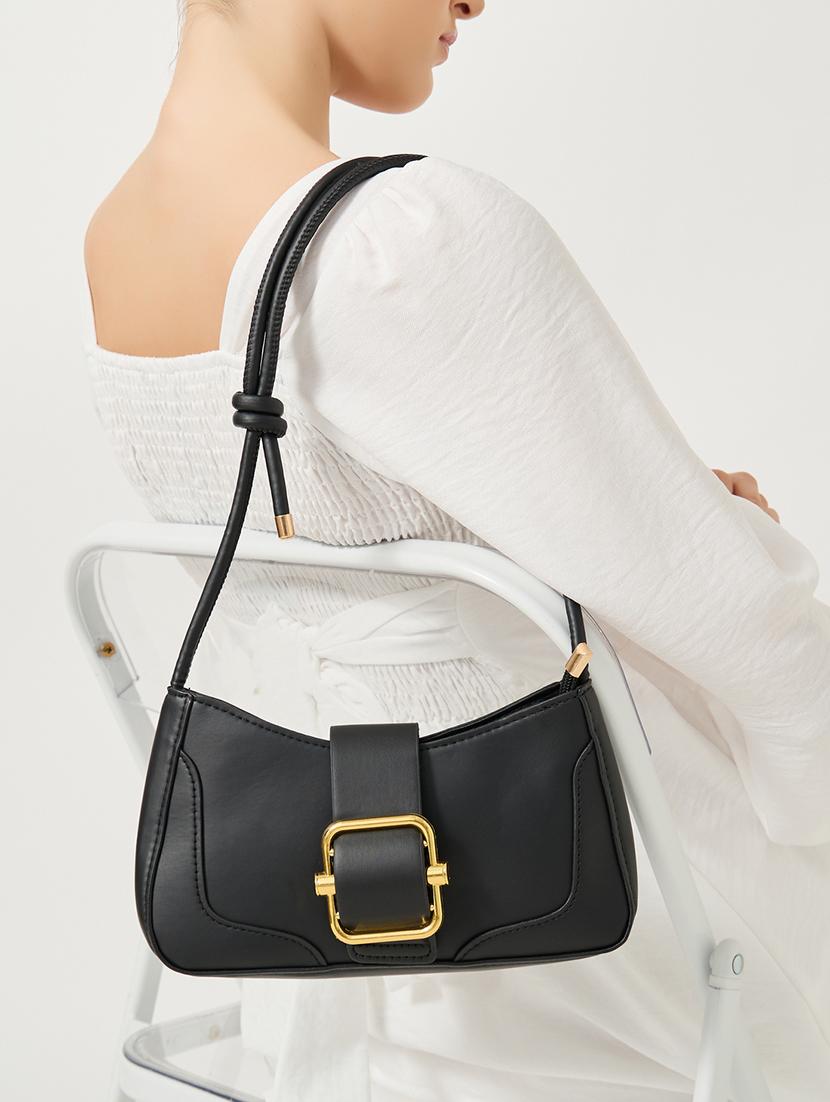 black embellished buckle flap handbag - 21971448 -  Standard Image - 1