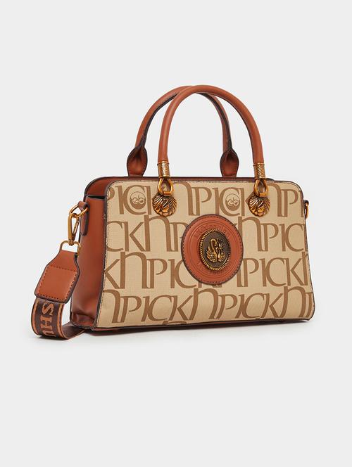 beige printed pu structured handbag - 21971450 -  Standard Image - 0