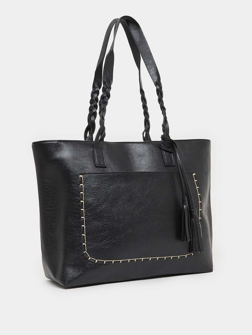women black textured tote bag with tassels - 21971452 -  Standard Image - 1