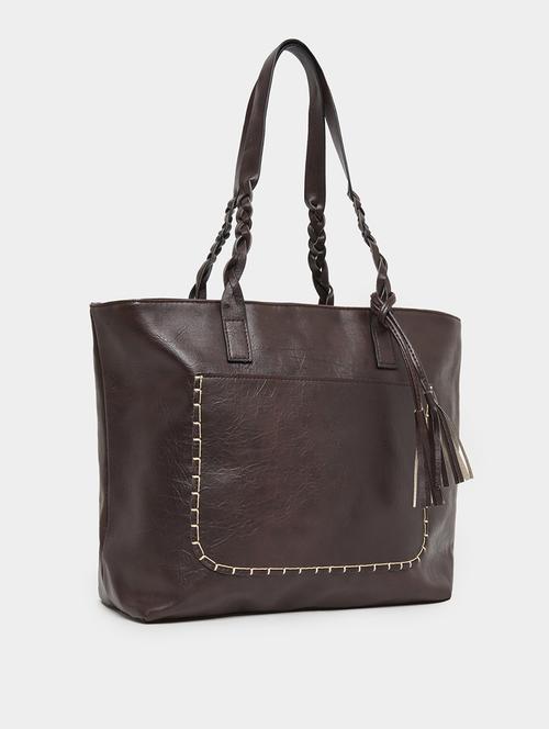 brown pu leather tote bag with tassel - 21971453 - Standard Image - 0
