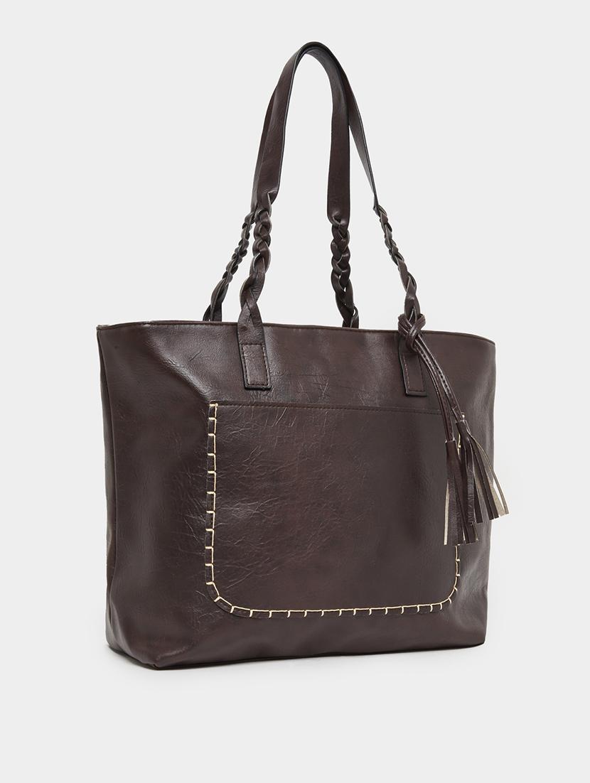 brown pu leather tote bag with tassel - 21971453 - Standard Image - 1