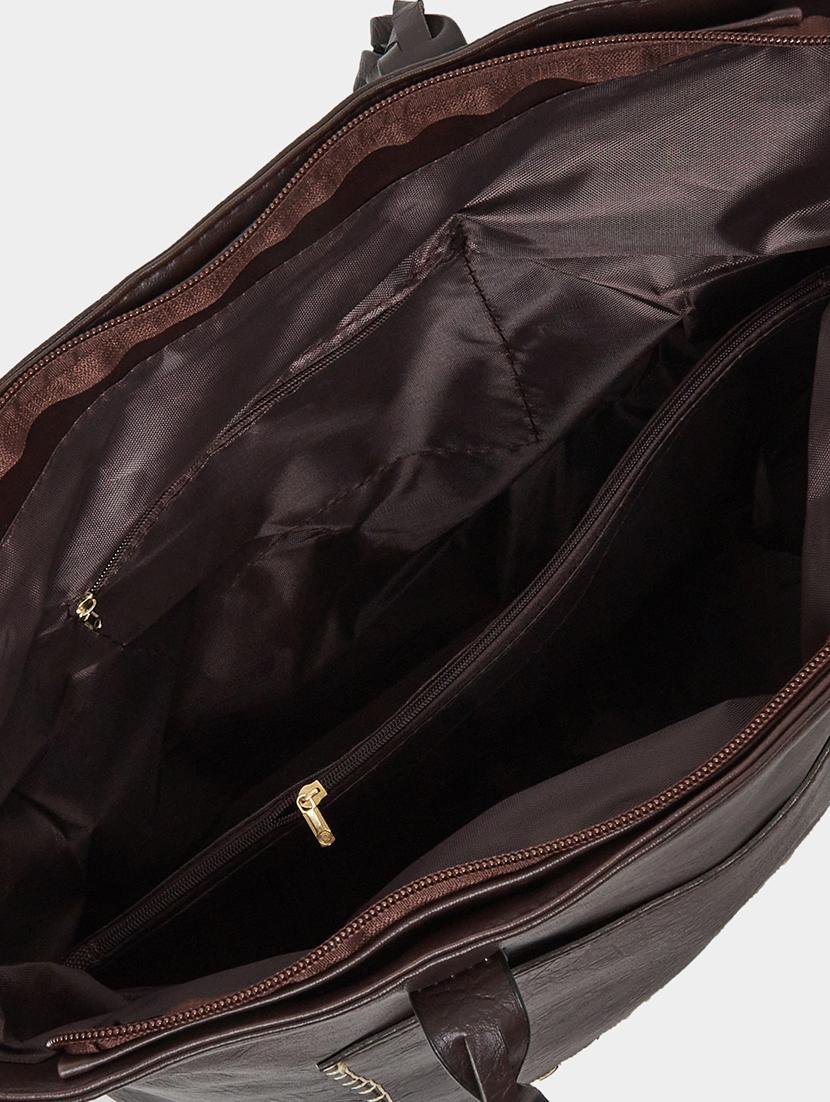 brown pu leather tote bag with tassel - 21971453 - Standard Image - 4