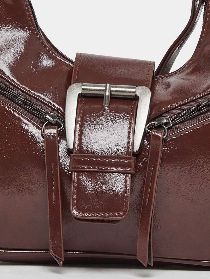 Women Brown Pu Textured Handbag