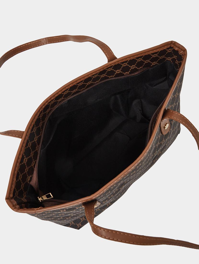 women printed brown tote bag with pouch - 21971457 - Standard Image - 4