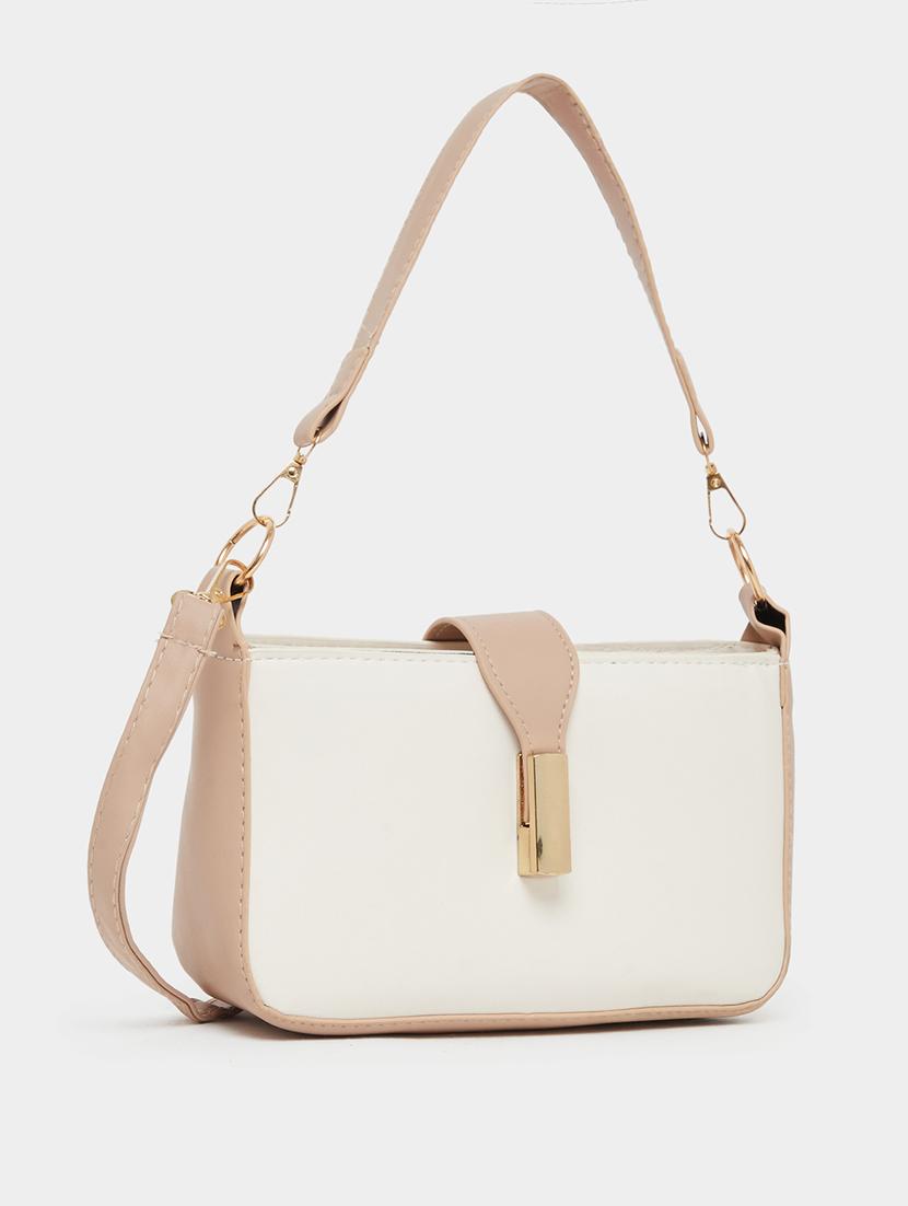women beige pu color block handbag - 21971458 -  Standard Image - 1